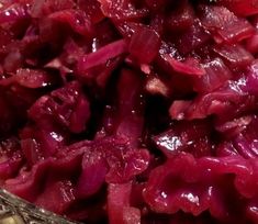 red cabbage in a silver bowl on a table