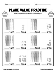 the place value practice worksheet for grade 1