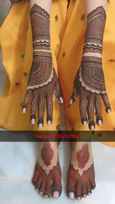 the legs and feet of a woman with henna tattoos