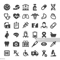 medical and health icons on white background