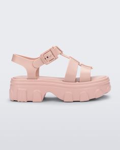 Side view of a light pink Ella platform adult sandal Melissa Shoes, Chunky Sandals, Buckled Heels, Pearl Jewellery Earrings, Shoe Game, Chunky Heels, Platform Sandals, Fashion Boots, The Ordinary