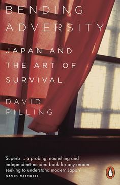 a book cover with red curtains and the words bending adversity japan and the art of survival