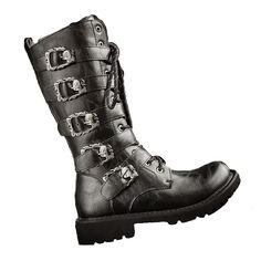 a pair of black boots with metal buckles