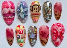 Monkey Nails, Blue Coffin Nails, Really Cute Nails, Nail Photos, Sock Monkey, Birthday Nails, Minimalist Nails, Dream Nails, Funky Nails