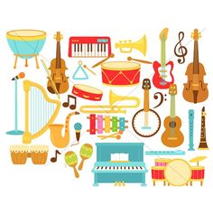 various musical instruments are arranged in the shape of a heart