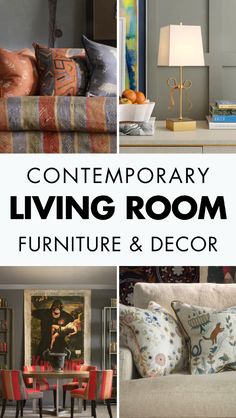 contemporary living room furniture and decor with text overlay that reads contemporary living room furniture and decor