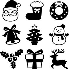 black and white christmas icons on a white background