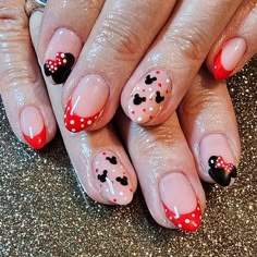 10 Disney Nail Ideas That Are Simply Perfection - That Disney Fam Disney Paris Nails, Character Halloween Nails, Disney Themed Nails Acrylic Short, Pink Minnie Mouse Nails, Simple Disney Nails Short, Disneyland Nails Designs, Minnie Mouse Nail Designs, Disney Nails Short