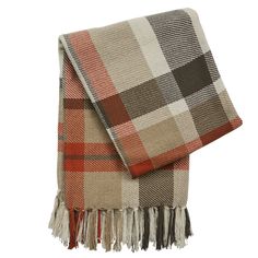 a plaid blanket with fringes on it