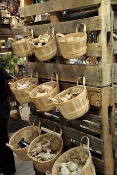 several baskets are stacked on top of each other