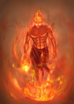 an image of a man in the fire with words that read, the lone djinn