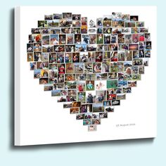 a heart shaped photo collage with many different people's faces and names on it