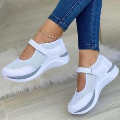 Category:Sneakers; Upper Materials:Mesh; Season:Spring,Summer,Fall; Heel Type:Wedge Heel; Gender:Women's; Activity:Walking; Toe Shape:Round Toe; Style:Classic,Sporty,Casual; Heel Height(inch):1-2; Outsole Materials:Rubber; Occasion:Outdoor,Daily; Closure Type:Magic Tape; Pattern:Solid Colored,Color Block; Production mode:Self-produce; 2024 Trends:Plus Size,Slip-on Sneakers,White Shoes; Foot Length:; Foot Width:; Size chart date source:Provided by Supplier.; US Size:null; UK Size:14.5; EU Size:50 Cool Womens Sneakers, Mom Shoes, Roman Sandals, Summer Wedges, White Shoes Sneakers, Orthopedic Shoes, Summer Sneakers, Sport Shoes Women, Mesh Shoes