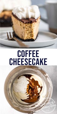 coffee cheesecake with whipped cream and chocolate sauce