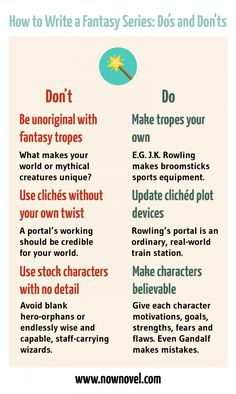 an info sheet describing how to write fantasy series doss and don't s