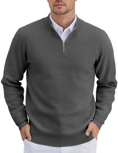 PRICES MAY VARY. SOFT FABRIC: Mens quarter zip up sweater is made of skin-friendly knit fabric, soft and smooth to the touch, tight stitching, lightweight and elastic to keep you feeling relaxed, warm and comfortable SLIM FIT: Mens classic pullover sweater with a quarter metal zipper collar, slim fit, ribbed cuffs and hem, moderate thickness, available in solid and mixed colors, a must-have sweater in the spring, autumn and winter wardrobe, never out of style MATCHING GUIDES: Mens knit sweater i Mens Quarter Zip Sweater Outfit, Mens Knit Sweater, Mens 1/4 Zip, Mens Knit, Mens Quarter Zip, 1/4 Zip Sweater, Crew Neck Tshirt, Half Zip Sweaters, 1/4 Zip Pullover