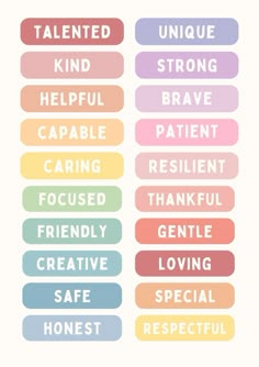 the words are arranged in different colors