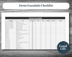 the dorm essentials checklist on a wooden table