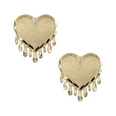 3/4 Diamond-Cut Dripping Heart Stud Earrings Solid 10K Yellow Gold - bayamjewelry Dripping Heart, Heart Stud Earrings, Women Diamond, Heart Studs, Heart Earrings Studs, Earrings Collection, 10k Gold, Heart Earrings, Diamond Cut