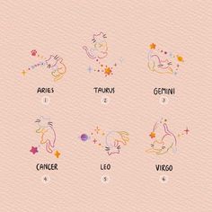 an image of zodiac signs on a pink background