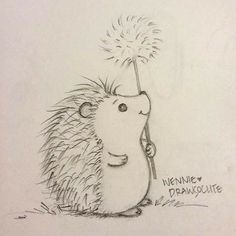 a drawing of a hedge holding a dandelion