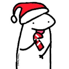 a drawing of a person wearing a santa hat and scarf with a candy cane in his hand