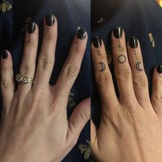 two pictures of the same person's hand with different tattoos on their fingers, one showing