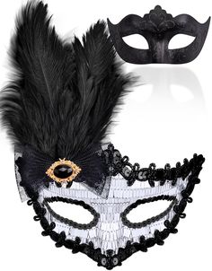 PRICES MAY VARY. Package includes - there are 2 pcs black and silver feather masquerade masks set for couples, the black plastic masquerade mask for men, the black & silver sequins masquerade mask with feathers and rhinestone decor for women Premium material - SIQUK masquerade masks are made of strong, durable and lightweight plastic, no extra glue and no discoloration, the feather masquerade mask couples set can be molded easily to the face contours of the wearers One size fits most - the coupl Black Eye Mask For Theater Costume Accessories, Black Eye Mask For Theater Costume, Black Eye Mask For Theater, Black Mask For Carnival, Black Carnival Mask Costume Accessory, Black Eye Mask For Costume Party, Black Eye Mask For Masquerade, Black Gothic Eye Mask For Masquerade, Black Eye Mask For Costume