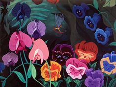 a painting of colorful flowers in the dark