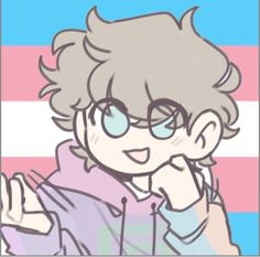 a drawing of a boy with glasses and a pink shirt