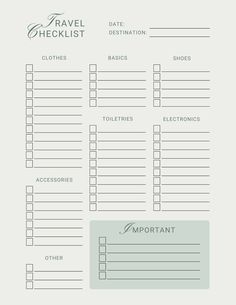 the travel checklist is shown in pink and blue, with an empty list below it