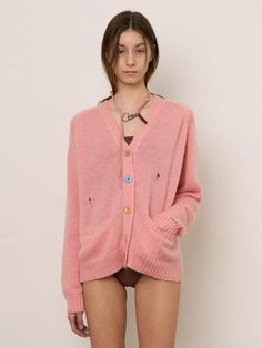 Composition : nylon 40%, mohair 30%, wool 30%Color : PINK Country of Origin : KOREA Button Cardigan, Knitwear Cardigan, Crayon, Knitwear, Wool, The Originals, Knitting, Clothes For Women, Crochet