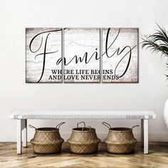 family where life begins and love never ends wall art print on canvas, ready to hang