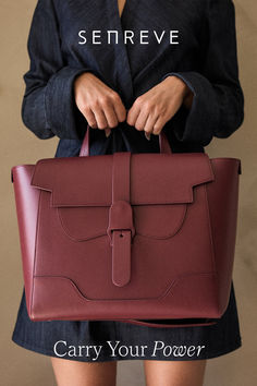 Woman in dark denim dress holds a wine-red leather laptop-sized work satchel by the top handle. Senreve Maestra, Handbags For Work, Best Work Bag, Busy Girl, Dream Wishlist, Xmas Wishlist, Leather Ideas, Vegan Handbags, Stylish Handbags