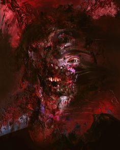 an abstract painting of a man's face with blood on it