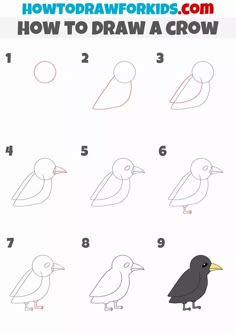 how to draw a crow step by step instructions for children and adults in the style of drawing