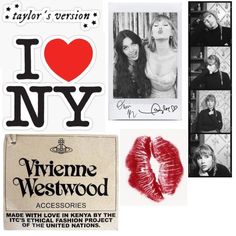 i love new york stickers are displayed in black and white, with red lipstick