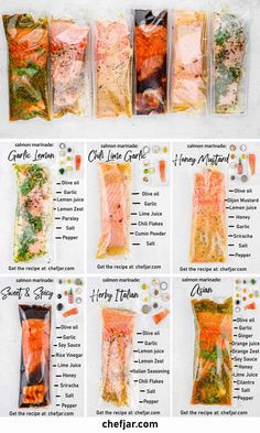 the instructions for how to make salmon fillets in freezer bags with text overlay