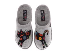 Haflinger Sassy | Zappos.com Cat Slippers, Sassy Women, Sassy Cat, Cat Applique, Wool Slippers, Boiled Wool, Liner Socks, House Slippers, Grey Women