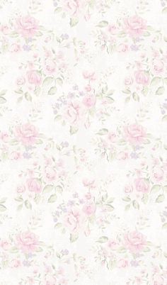 a white and pink flowered wallpaper with lots of flowers on the bottom half