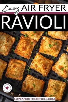 an easy air fryer ravioli recipe with text overlay