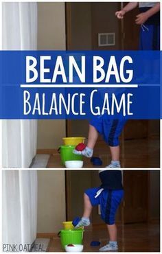 the bean bag balance game is great for toddlers to practice balancing on their own buckets