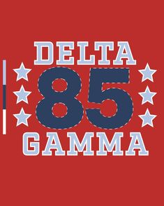 the delta 855 gama logo on a red shirt with stars and stripes around it