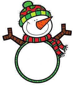 a drawing of a snowman wearing a hat and scarf