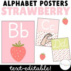 an alphabet poster with strawberrys on it