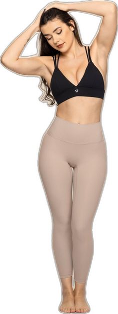 High Stretch Beige Leggings, High Waist Beige Workout Bottoms, High Waist Beige Bottoms For Workout, Compressive Beige Workout Bottoms, Compressive Beige Yoga Bottoms, Beige Fitted Gym Leggings, Fitted Beige Leggings For Gym, Beige Stretch High-cut Leg Pants, Beige Stretch Pants With High-cut Leg