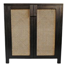 a wooden cabinet with wicker doors on the front and side panels, made out of wood