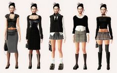 four different poses of women in short skirts and sweaters