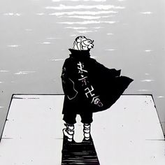 a drawing of a person standing on a dock