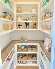 an organized pantry with lots of food in it